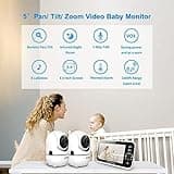 HelloBaby Upgrade 5’’ Baby Monitor with 30-Hour Battery, 2 Cameras Pan-Tilt-Zoom, 1000ft Range Video Audio Baby Monitor No WiFi, VOX, Night Vision, 2-Way Talk, 8 Lullabies and Temperature