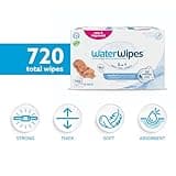 WaterWipes Sensitive+ Newborn & Baby Wipes, 3-In-1 Cleans, Cares, Protects, 99.9% Water, Unscented & Hypoallergenic, 720 Count (12 Packs)