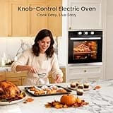 VIKIO HOME Electric Single Wall Oven 24 Inch, 2.83 Cu.Ft Built-in Convection Oven with 8 Cooking Functions, 3220W, 240V, Mechanical Knob Control for Big Family