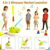 DianSCJ 3 in 1 Dinosaur Rocket Launcher, 3 in 1 Musical Jump, Ring Toss Game, Stomps and Rocket Launcher, Indoor Outdoor Interactive Games with Remote Control for All Ages (1Set)