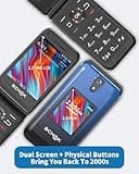 Schok 4G Flip Phone Unlocked, 3.2" Dual Screen Flip Phones for Seniors & Kids, Basic Phone for Travel,AT&T/T-Mobile Compatible, Big Button, Replaceable Shells (Blue/Red)